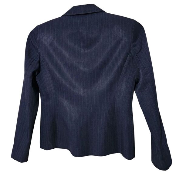Le suit Blazer Size 4 Navy Blue Color 3 Front Buttons Shoulder Pads - Picture 5 of 7